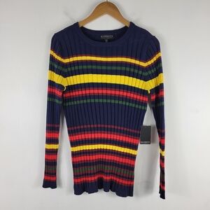 New Eloquii Striped Ribbed Long Sleeve Crewneck Retro Light Weight Sweater